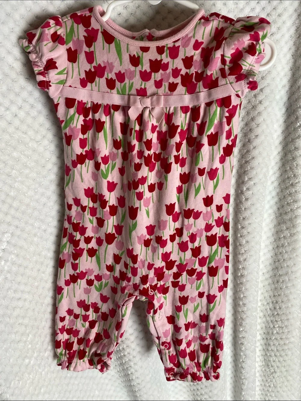 Vintage Gymboree Pink Tulip Print Romper outfit with Bow